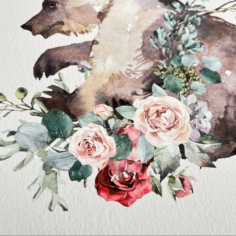Watercolor Floral Bear Wall Art Print Poster Unframed - Picture 12 of 17